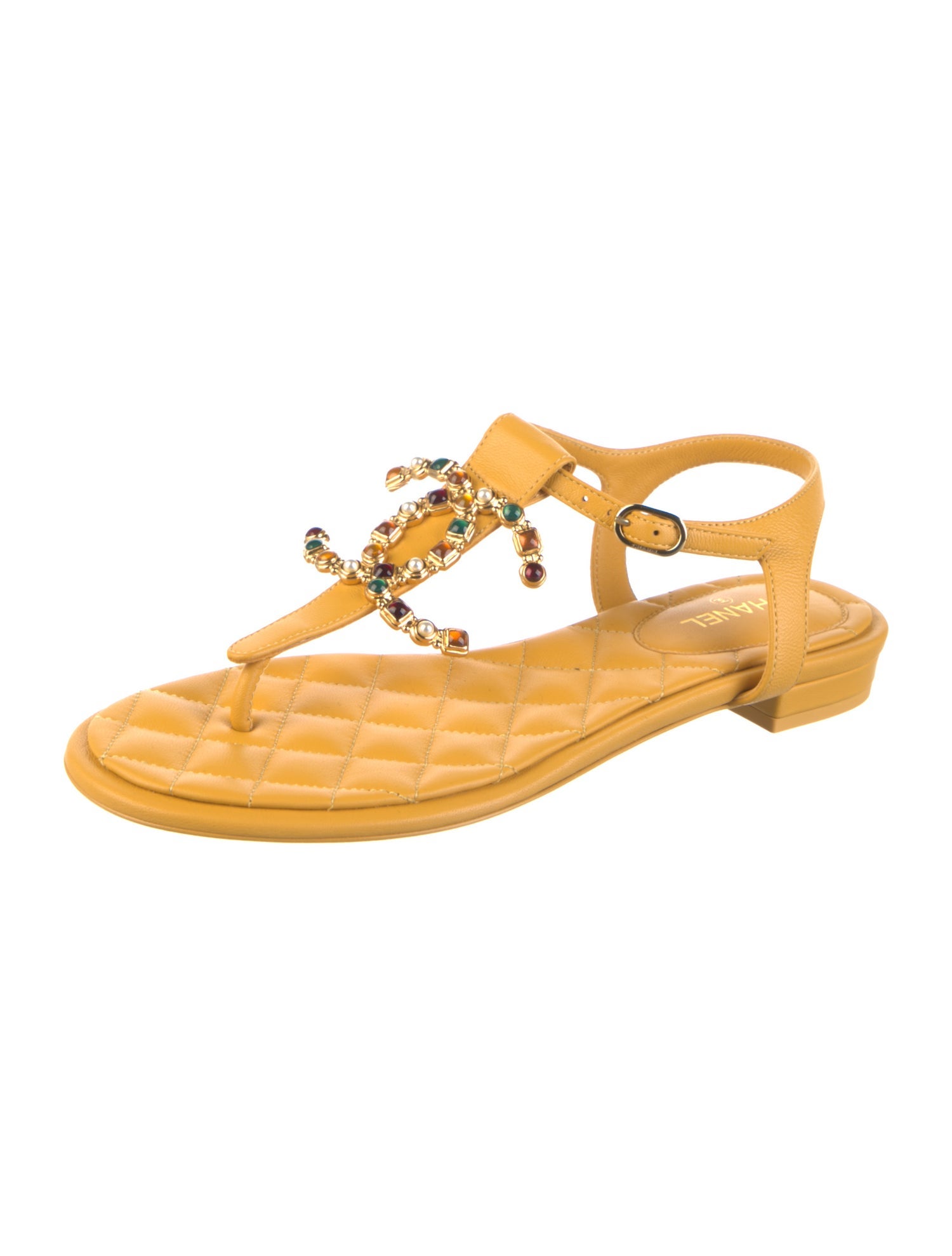 Chanel Interlocking CC Logo Leather T-Strap Sandals