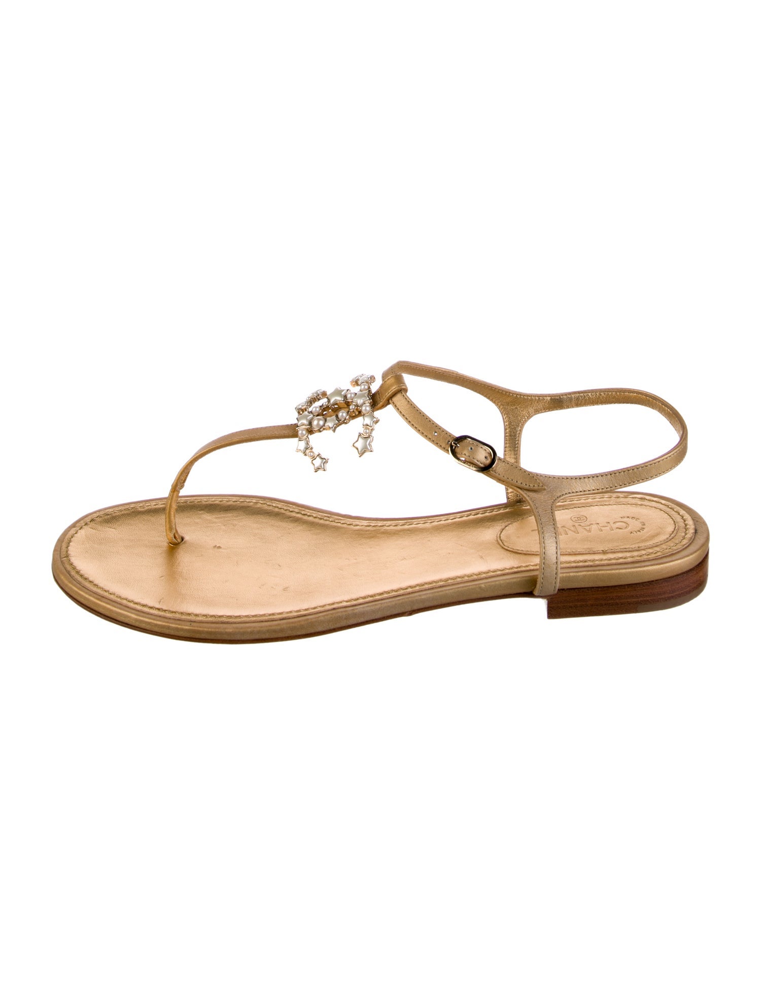 Chanel Interlocking CC Logo Leather T-Strap Sandals