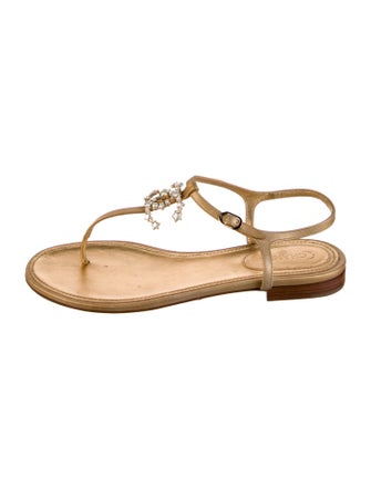 Chanel Interlocking CC Logo Leather T-Strap Sandals