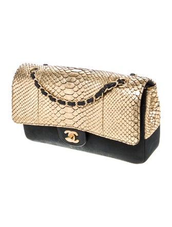 Chanel Classic Medium Python Double Flap Bag