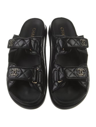 Chanel Interlocking CC Logo Leather Slides