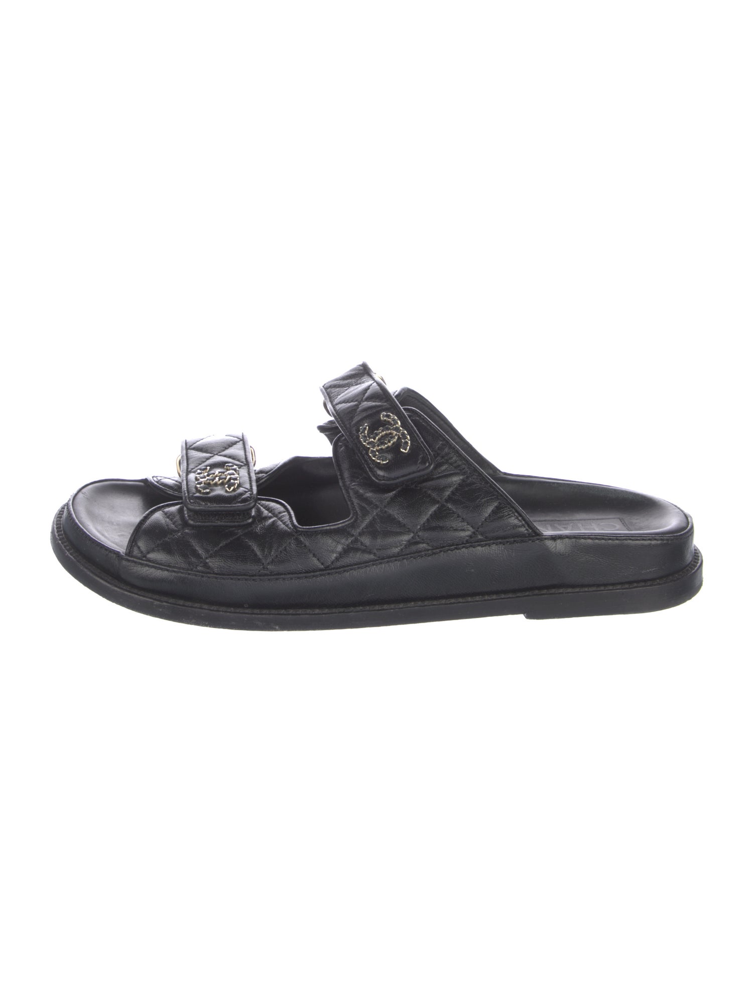 Chanel Interlocking CC Logo Leather Slides