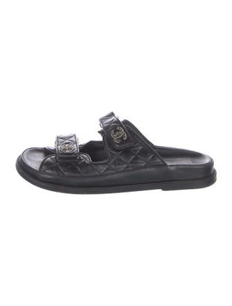 Chanel Interlocking CC Logo Leather Slides