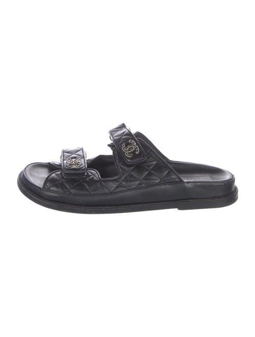 Chanel Interlocking CC Logo Leather Slides