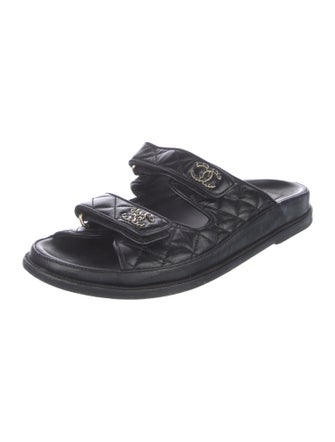 Chanel Interlocking CC Logo Leather Slides
