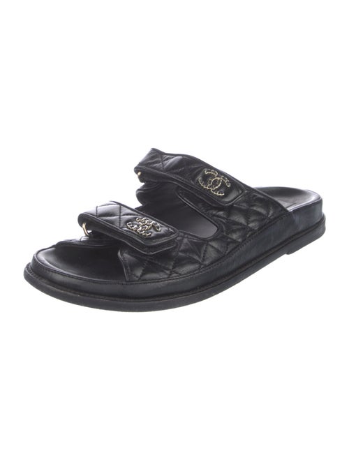 Chanel Interlocking CC Logo Leather Slides