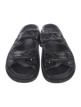 Chanel Interlocking CC Logo Leather Slides