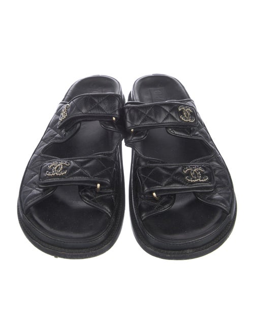 Chanel Interlocking CC Logo Leather Slides
