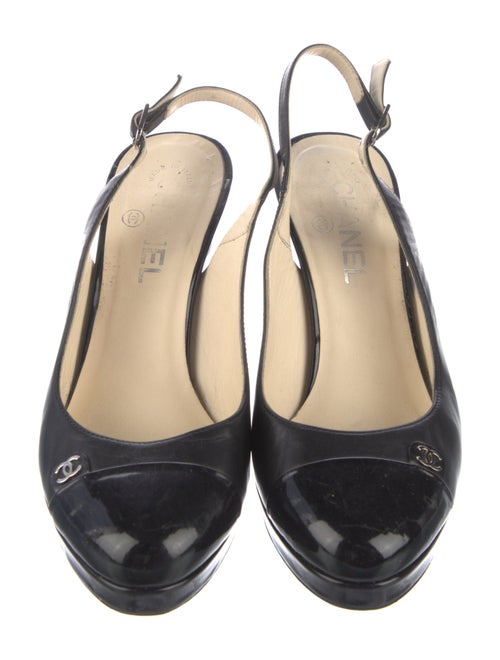 Chanel Interlocking CC Logo Leather Slingback Pumps