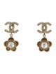 Chanel Faux Pearl Floral CC Drop Earrings