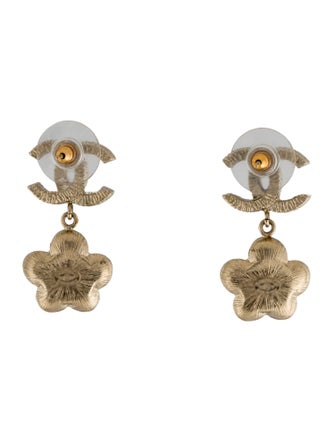 Chanel Faux Pearl Floral CC Drop Earrings