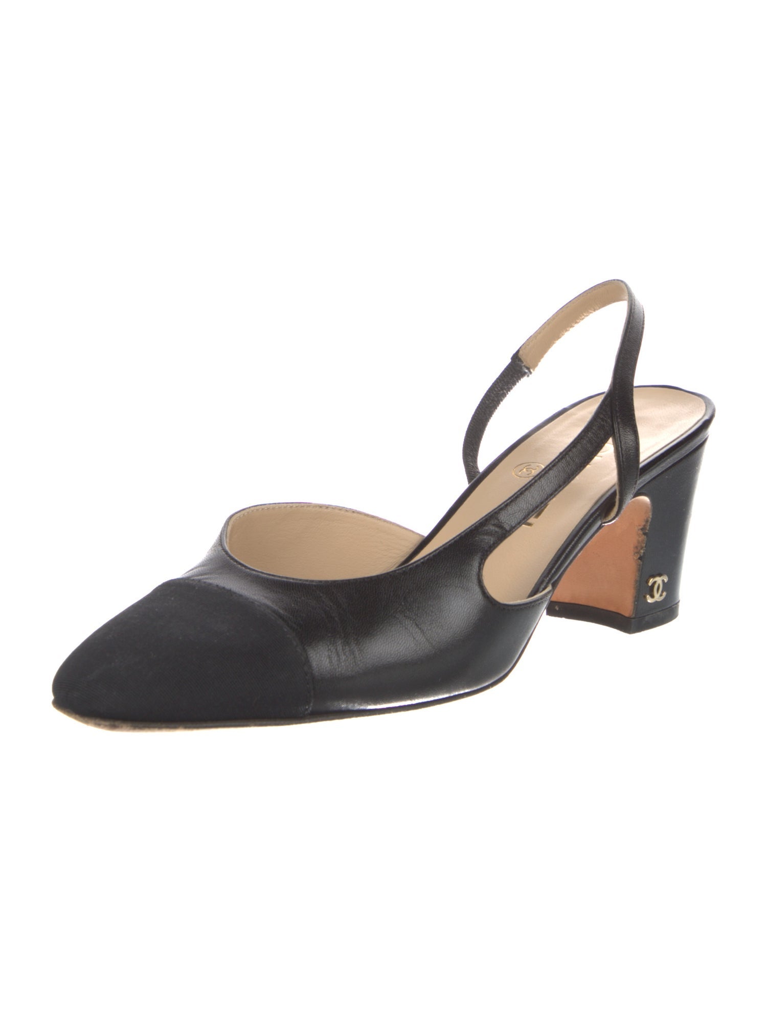 Chanel Interlocking CC Logo Leather Slingback Pumps