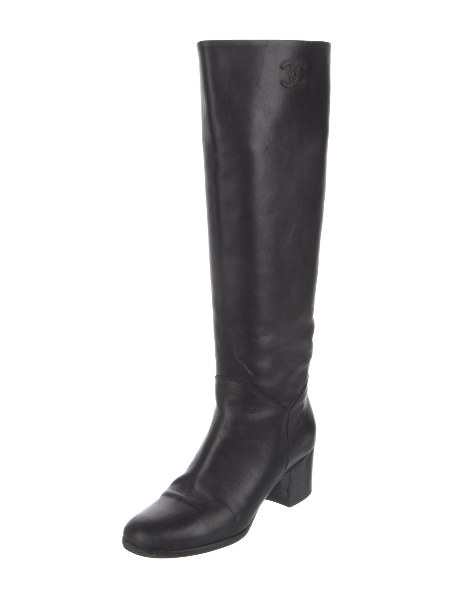 Chanel Interlocking CC Logo Leather Riding Boots