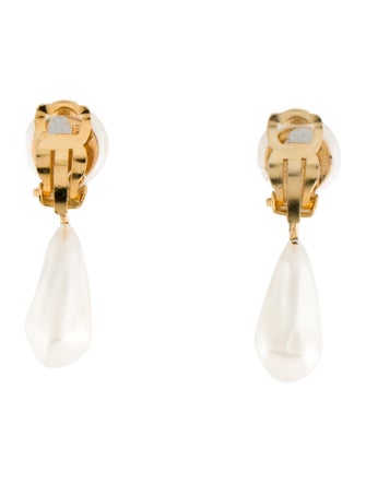 Chanel Faux Pearl CC Clip-On Drop Earrings