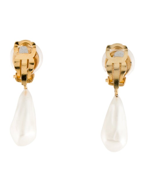 Chanel Faux Pearl CC Clip-On Drop Earrings