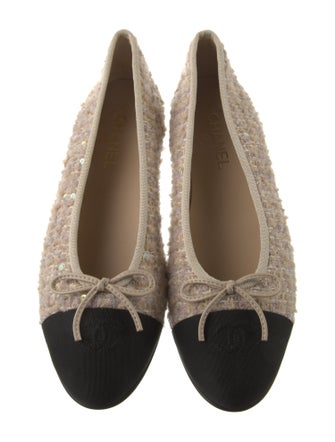 Chanel Interlocking CC Logo Tweed Flats