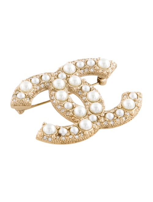 Chanel 2021 Faux Pearl & Strass CC Brooch