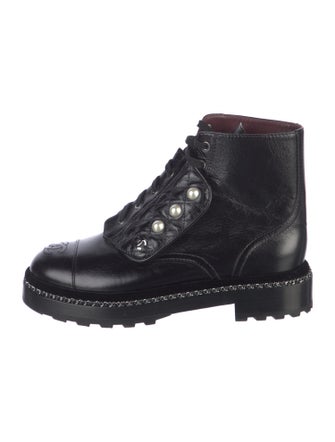 Chanel Interlocking CC Logo Leather Combat Boots