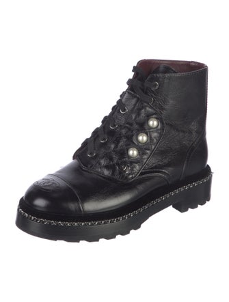Chanel Interlocking CC Logo Leather Combat Boots