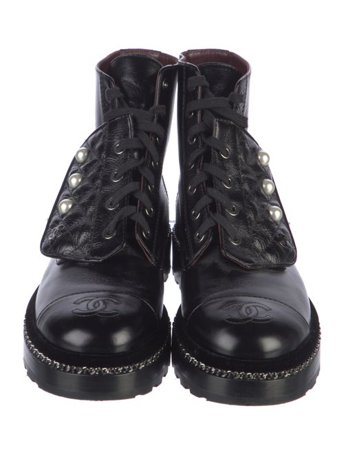 Chanel Interlocking CC Logo Leather Combat Boots