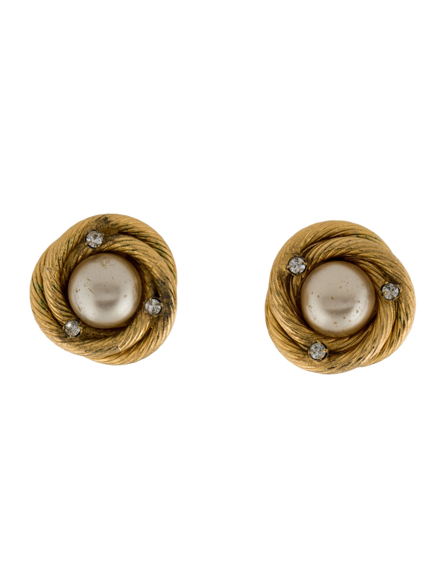 Chanel Vintage Faux Pearl & Strass Clip-On Earrings