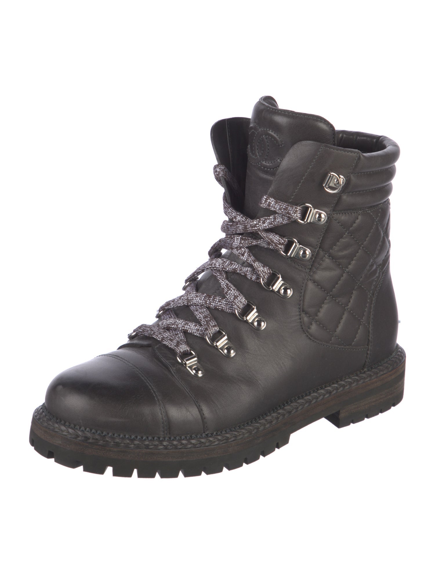 Chanel Interlocking CC Logo Leather Combat Boots