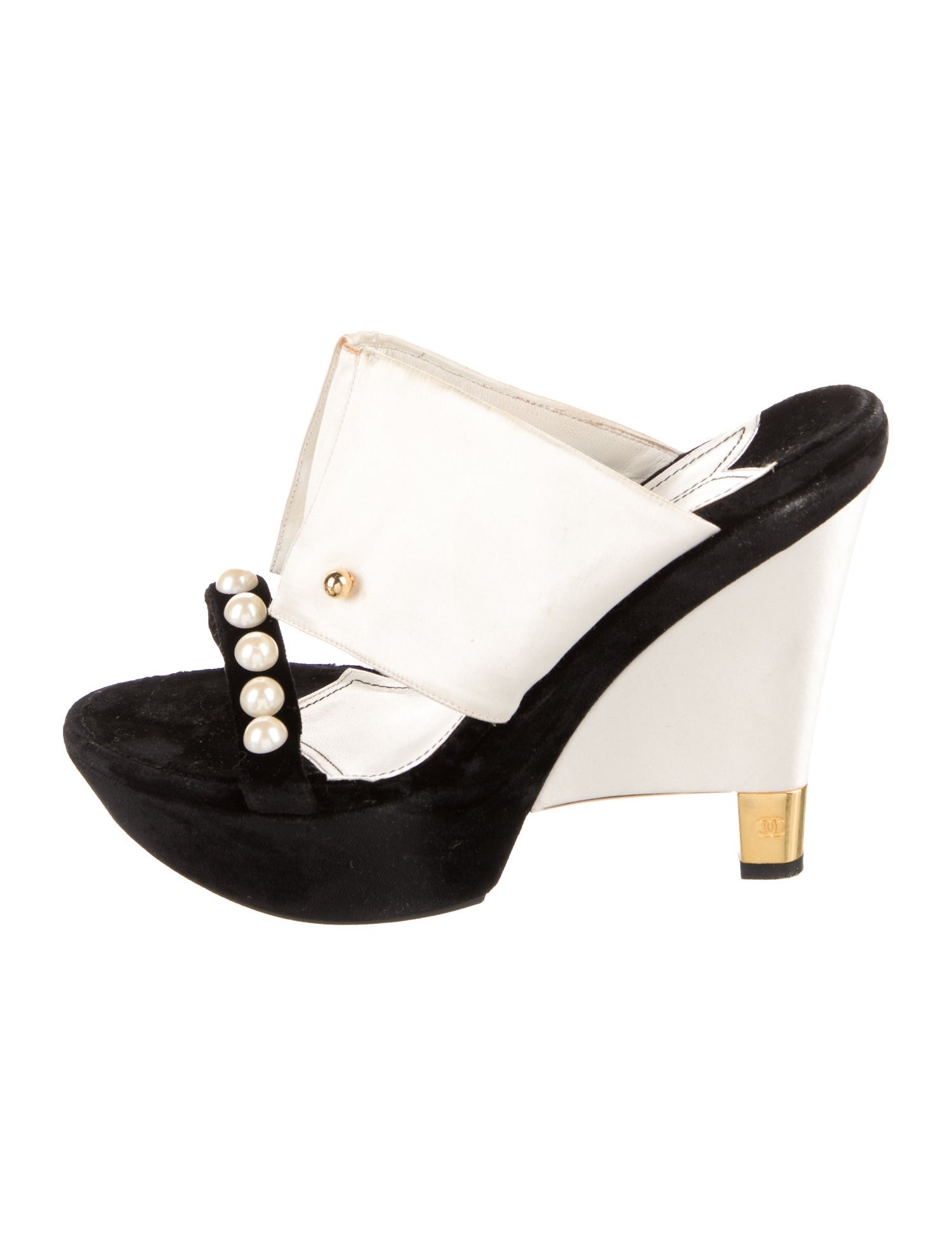 Chanel Interlocking CC Logo Satin Slides