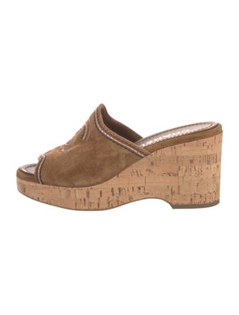 Chanel Interlocking CC Logo Suede Slides