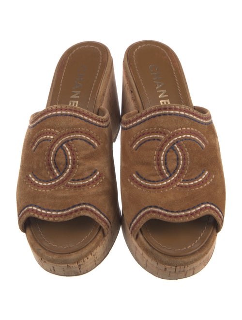 Chanel Interlocking CC Logo Suede Slides