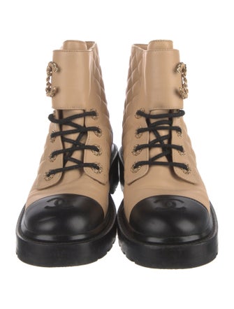 Chanel Interlocking CC Logo Leather Combat Boots