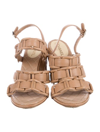 Chanel Interlocking CC Logo Leather Slingback Sandals