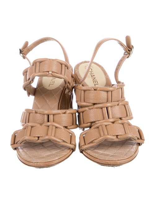 Chanel Interlocking CC Logo Leather Slingback Sandals