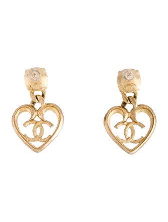 Chanel 2023 Strass CC Heart Drop Earrings