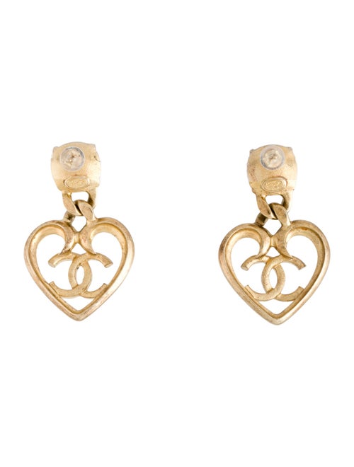 Chanel 2023 Strass CC Heart Drop Earrings