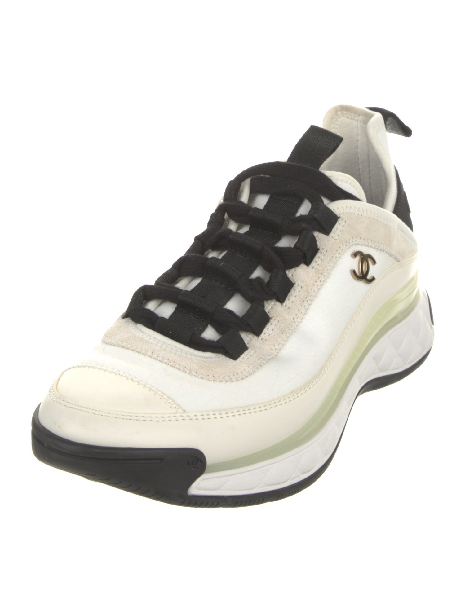 Chanel Interlocking CC Logo Leather Trim Embellishment Sneakers