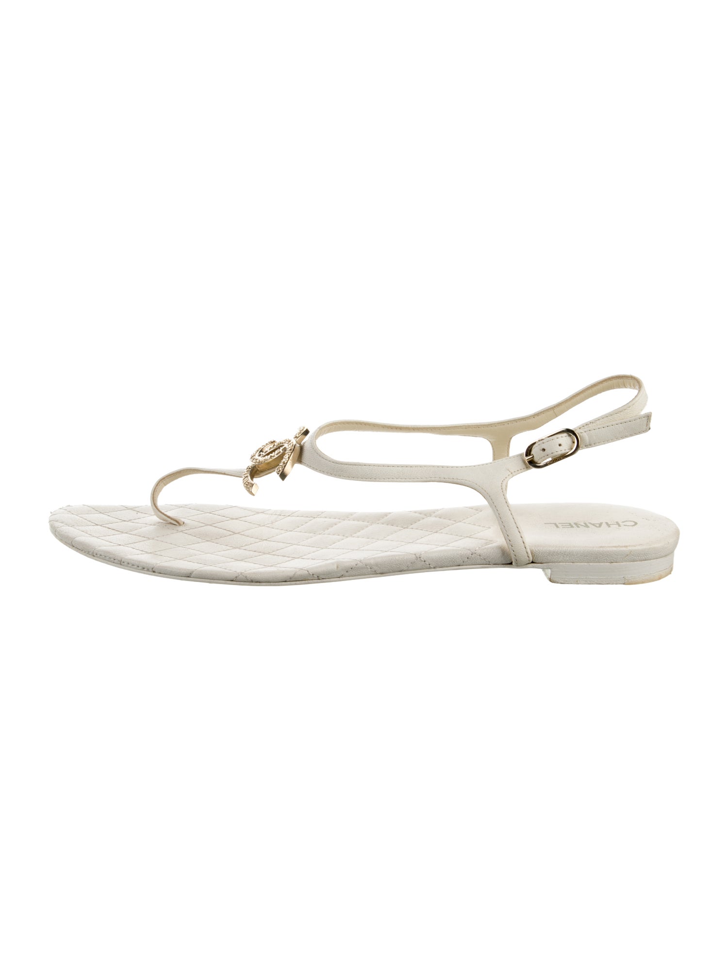 Chanel Interlocking CC Logo Leather T-Strap Sandals