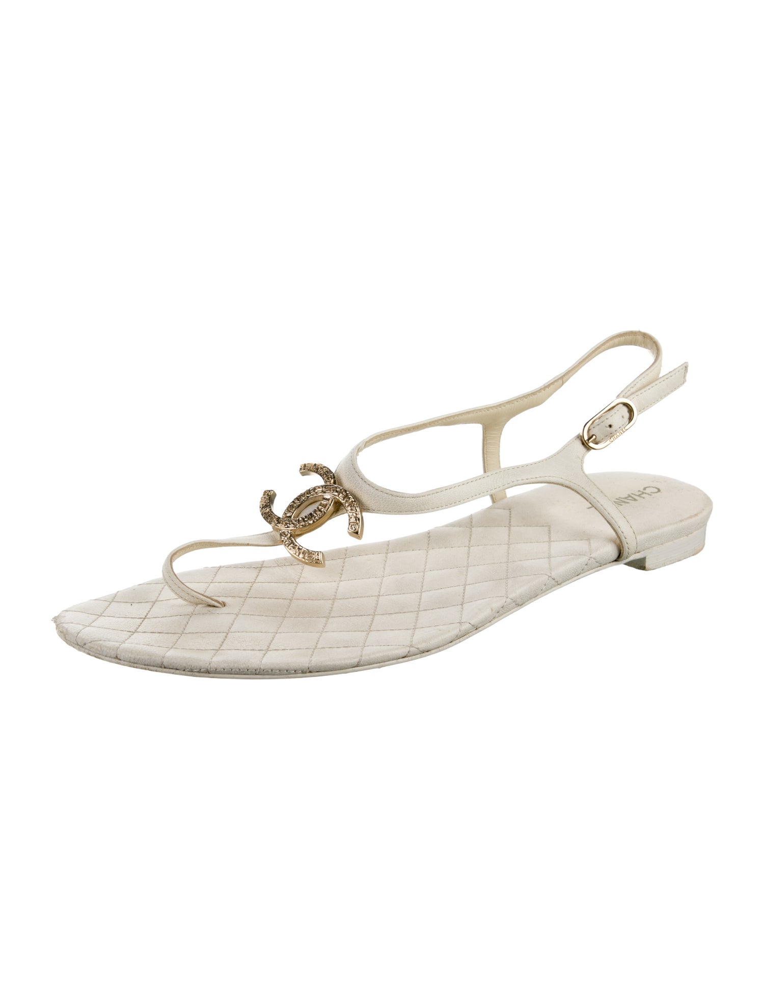 Chanel Interlocking CC Logo Leather T-Strap Sandals