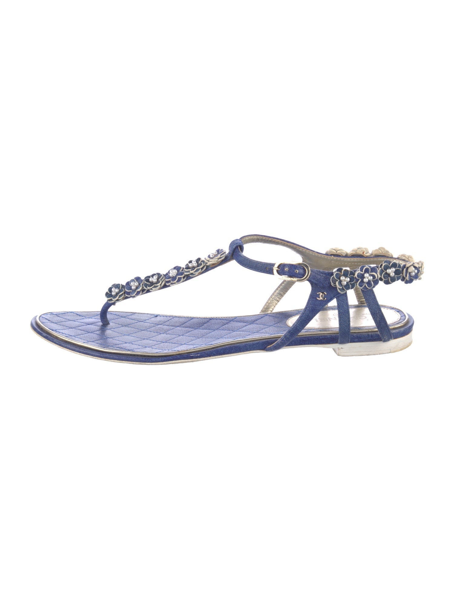 Chanel Interlocking CC Logo Leather T-Strap Sandals