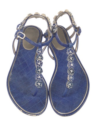 Chanel Interlocking CC Logo Leather T-Strap Sandals