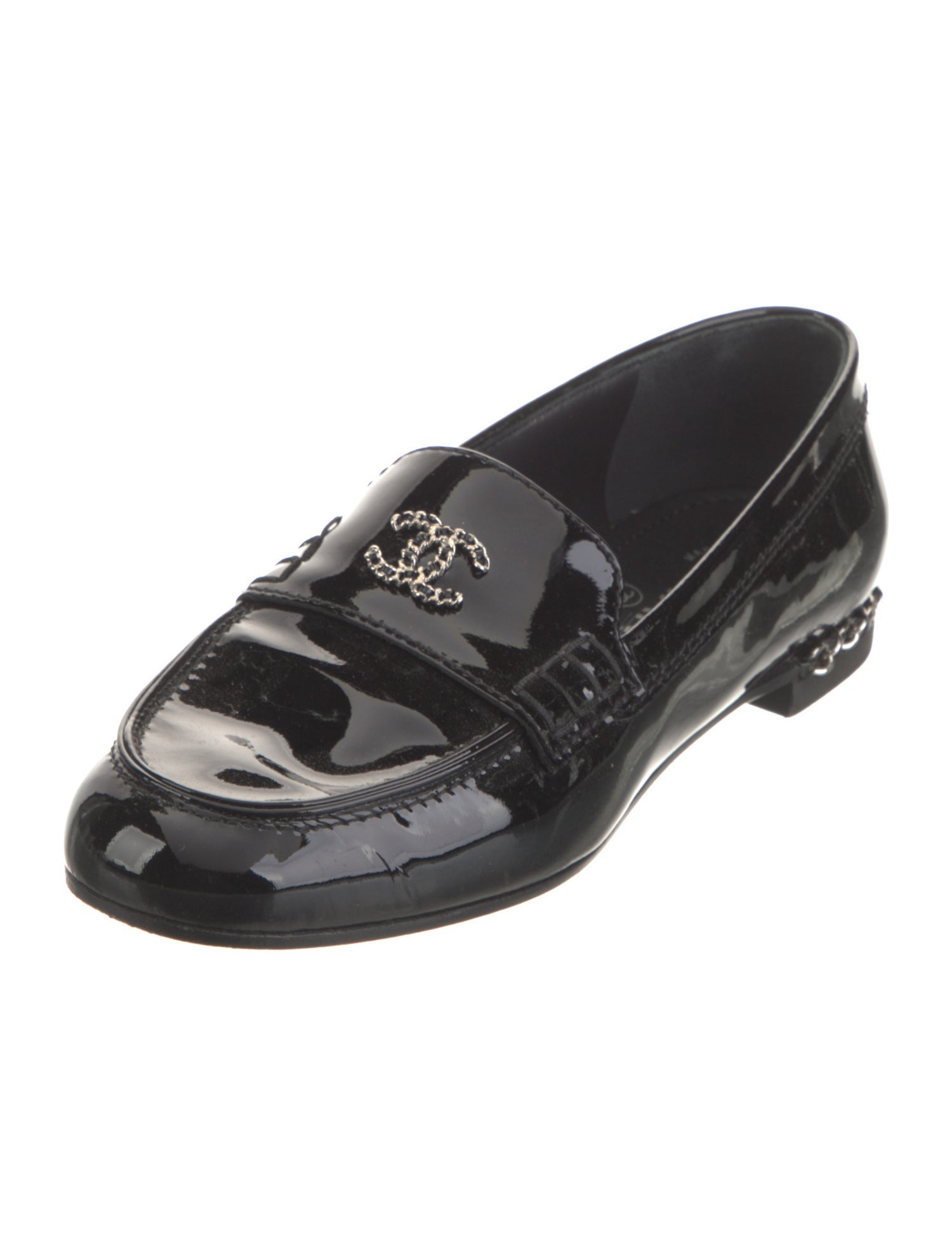Chanel Interlocking CC Logo Patent Leather Loafers