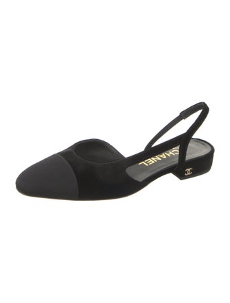 Chanel Interlocking CC Logo Velvet Slingback Flats