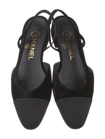 Chanel Interlocking CC Logo Velvet Slingback Flats