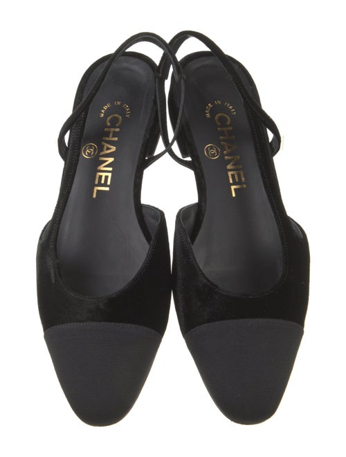 Chanel Interlocking CC Logo Velvet Slingback Flats