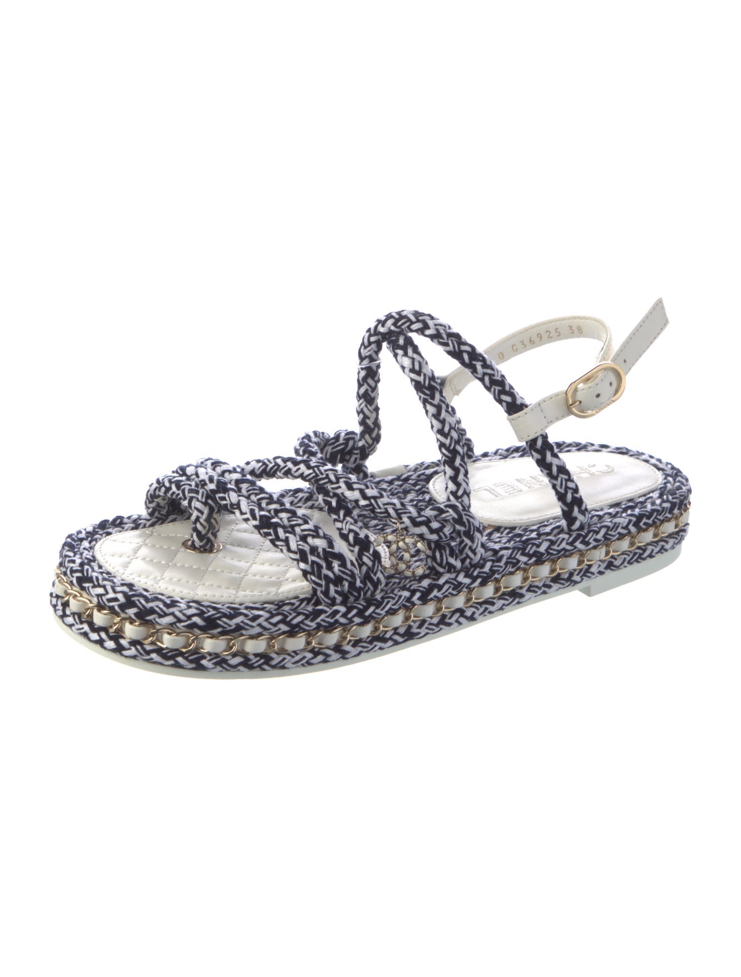Chanel Interlocking CC Logo Chain-Link Accents Slingback Sandals