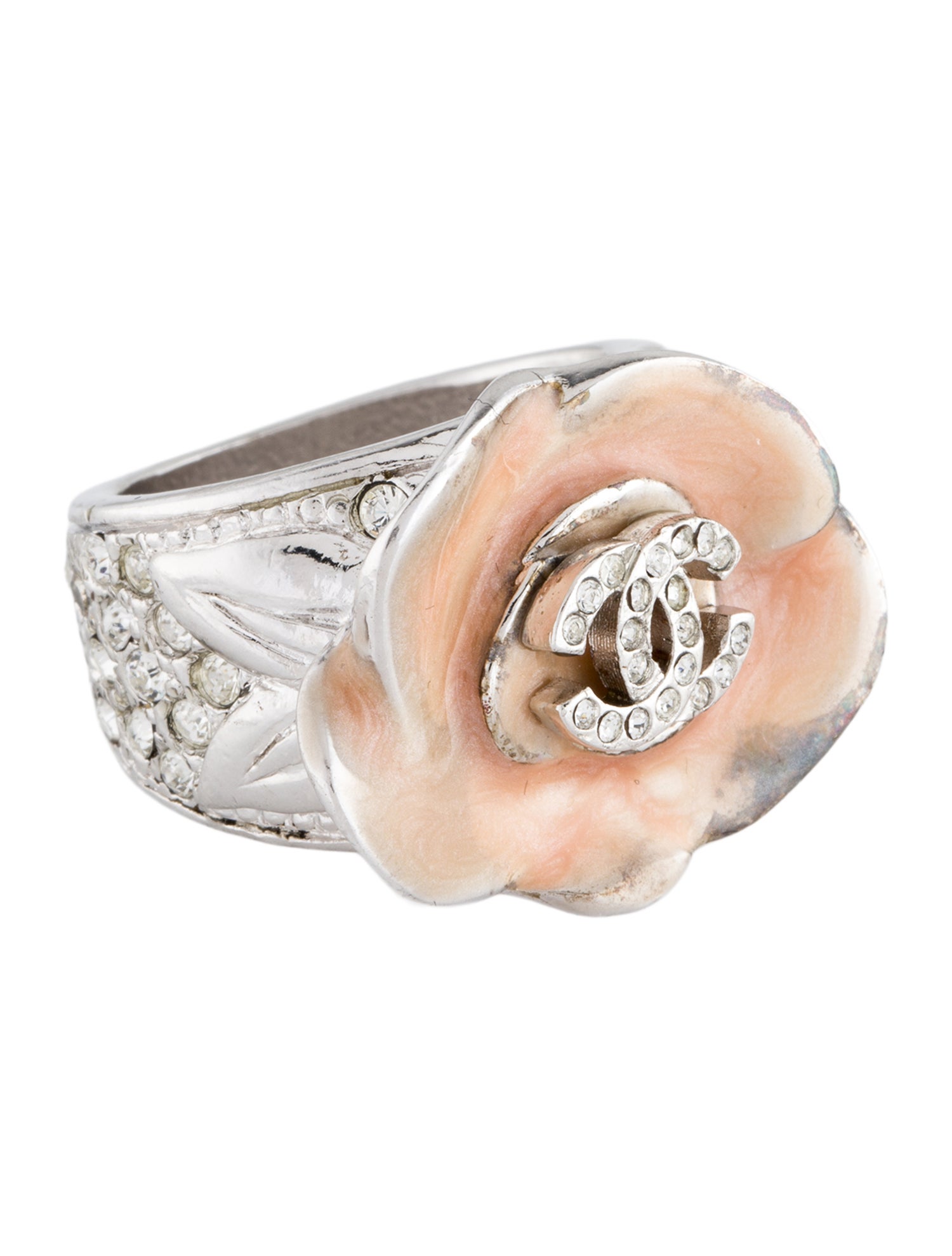 Chanel Strass & Enamel Camellia Flower Ring