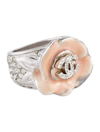 Chanel Strass & Enamel Camellia Flower Ring