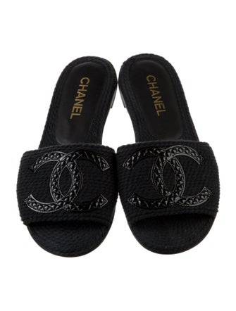 Chanel Interlocking CC Logo Braided Accents Slides