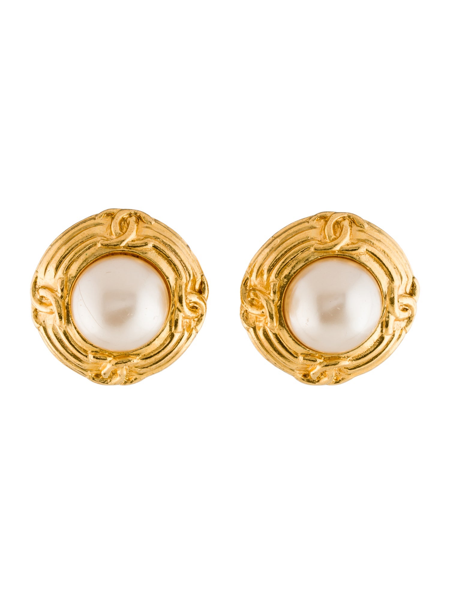 Chanel Vintage Faux Pearl CC Clip-On Earrings