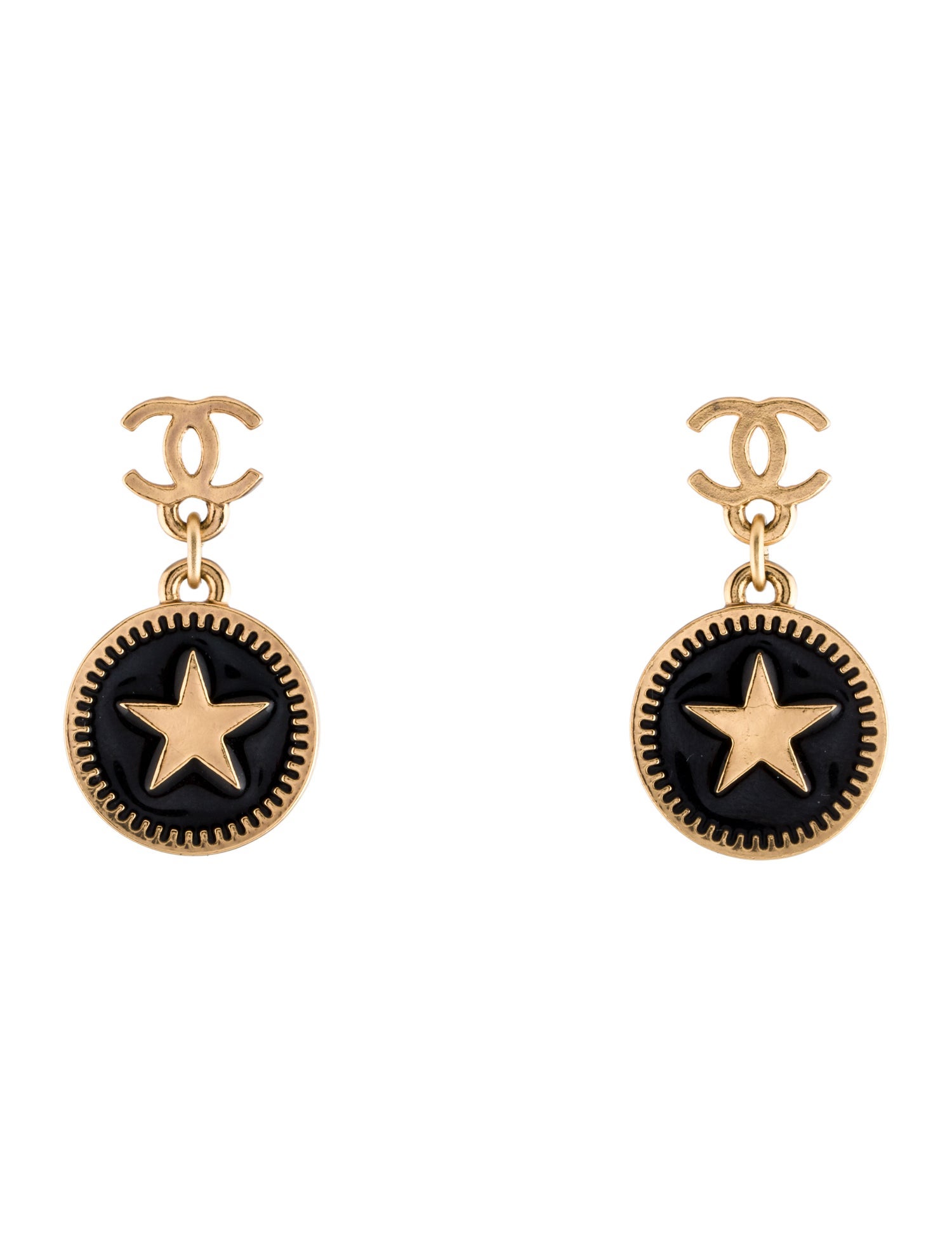 Chanel Vintage Enamel Star CC Drop Earrings