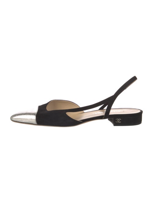 Chanel Interlocking CC Logo Suede Slingback Flats